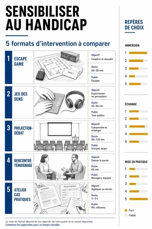 Infographie sur la sensibilisation handicap : formats, durée et publics adaptés