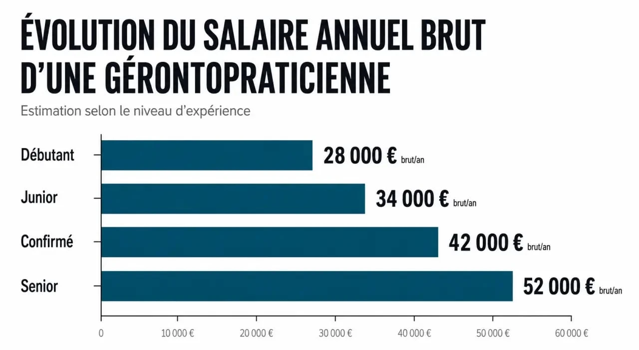 Évolution du salaire annuel brut d'une gérontopraticienne selon l'expérience