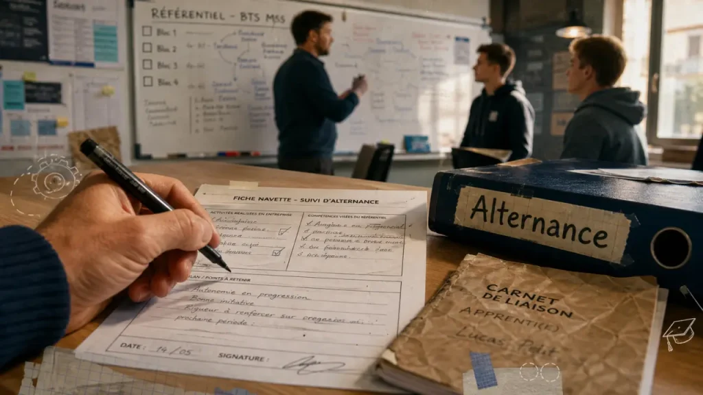Formateur en CFA : alternance, entreprise et examens en salle de réunion