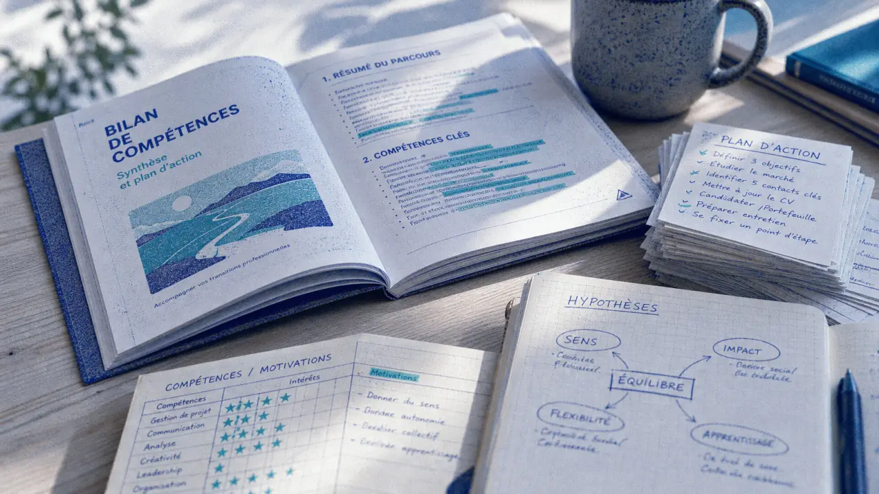 Comment faire un bilan de compétences gratuitement : dossier et plan d’action sur table