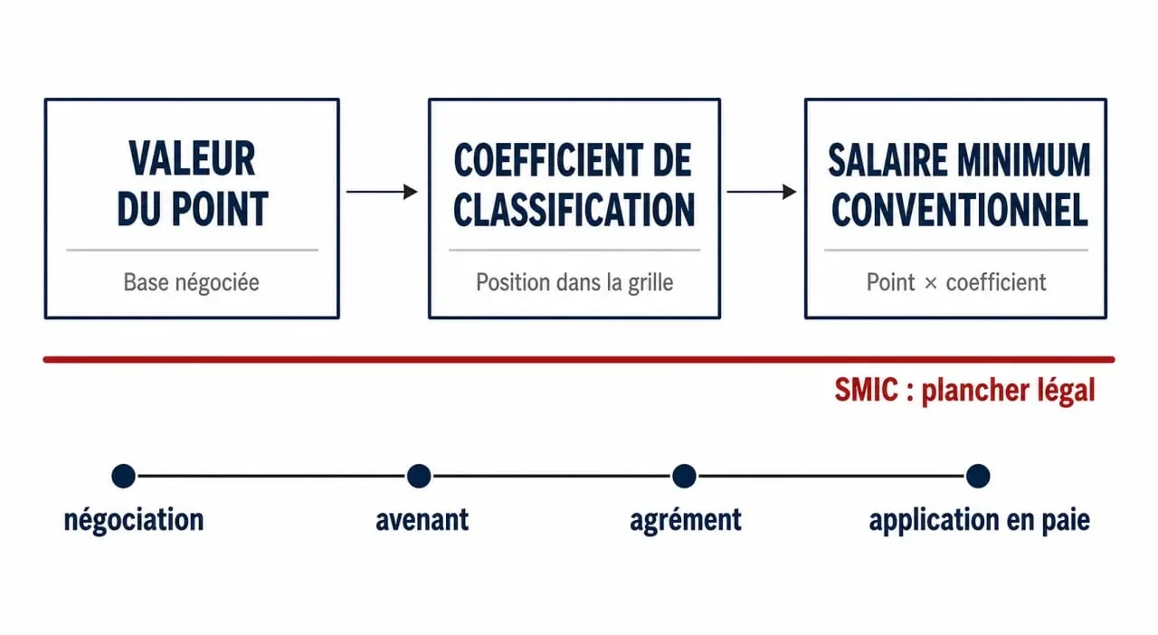 Augmentation valeur du point aide à domicile 2025 : schéma de calcul avec coefficient, SMIC et date d’application en paie