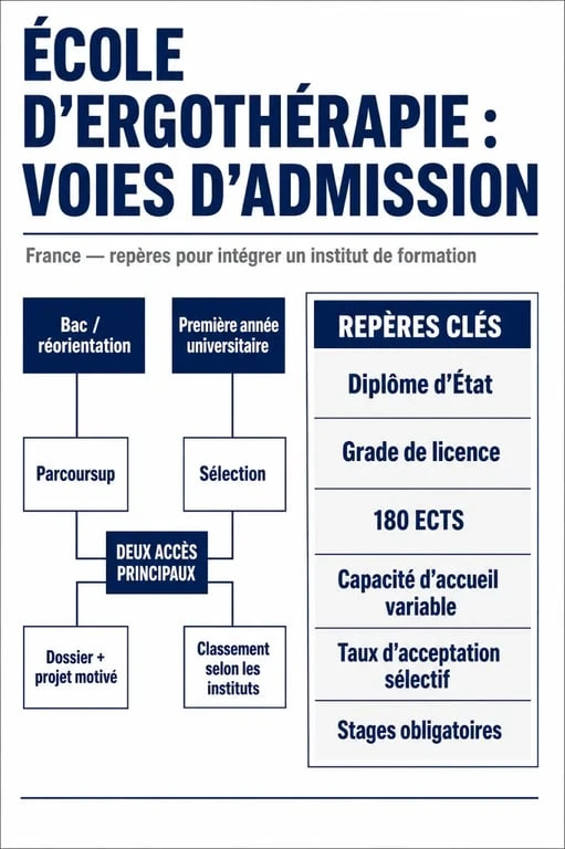 Infographie sur l’ecole ergotherapie : voies d’admission, diplôme d’État et critères de sélection