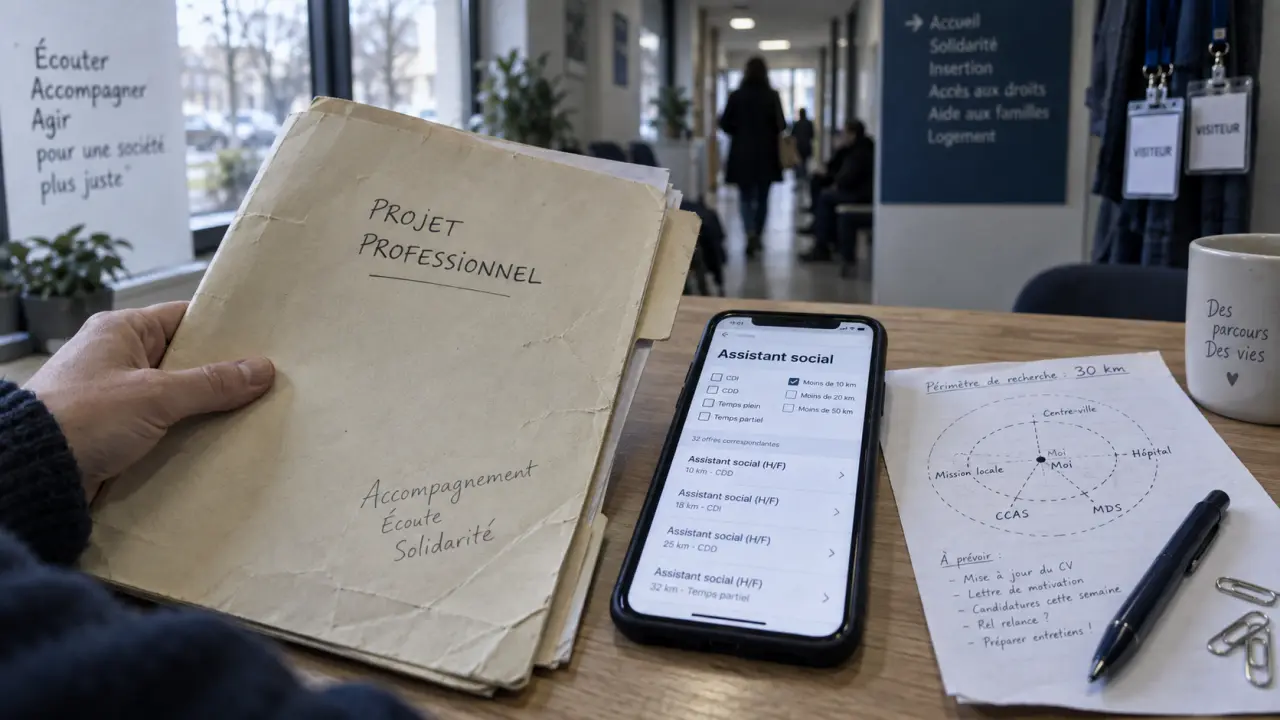 Emploi assistant social : dossier et filtres pour trouver un poste