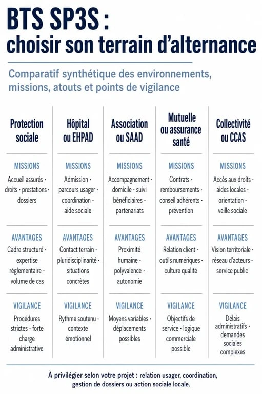 BTS SP3S en alternance quelle entreprise : tableau comparatif des structures qui recrutent, avec missions, avantages et points de vigilance