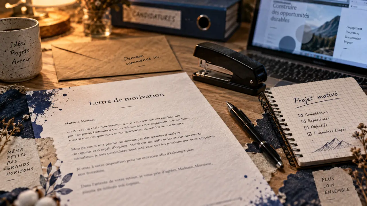 Lettre de motivation pour ecole sur bureau avec programme visible