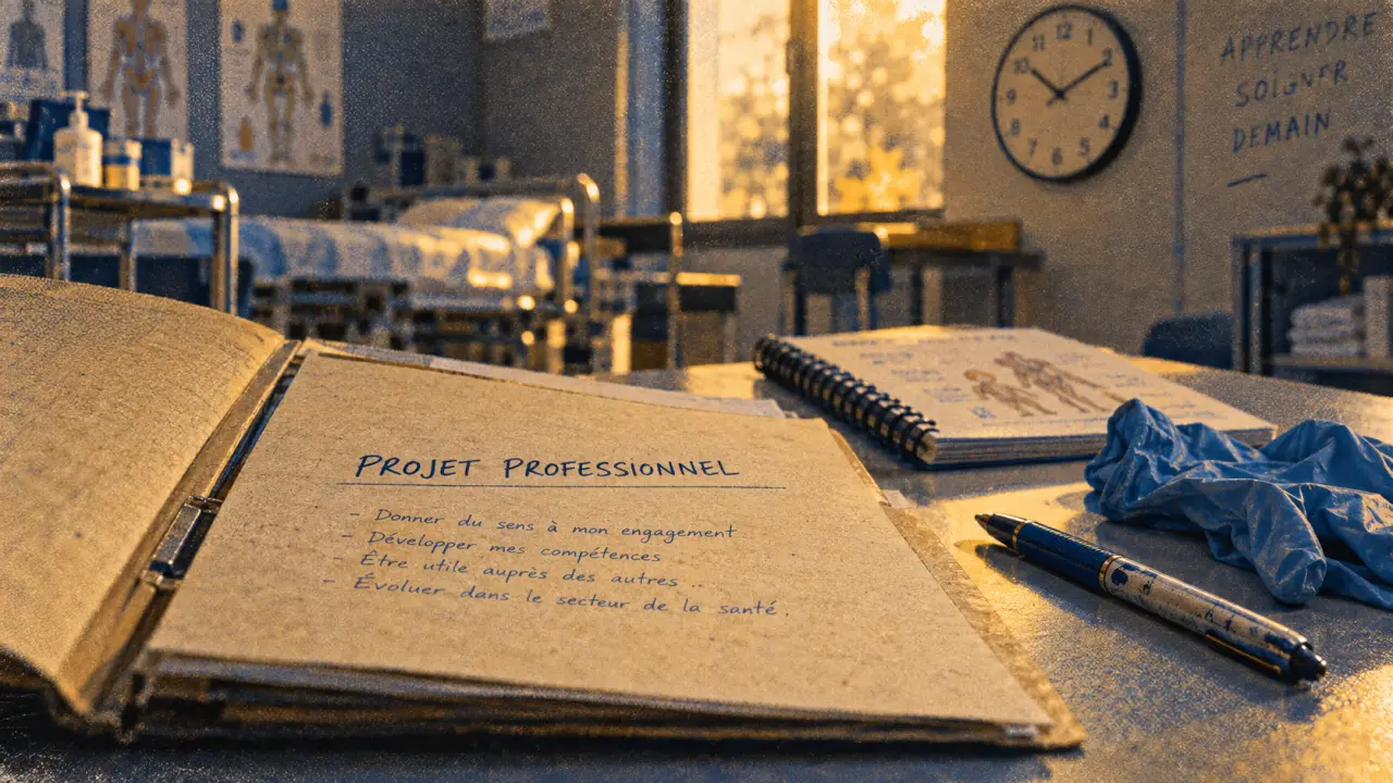 Projet professionnel aide soignante IFAS : dossier et gants en préparation