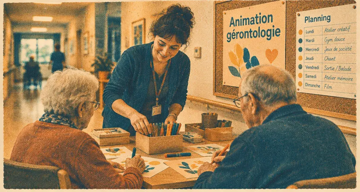 Reconversion animateur maison de retraite : animation en EHPAD avec résidents à un atelier